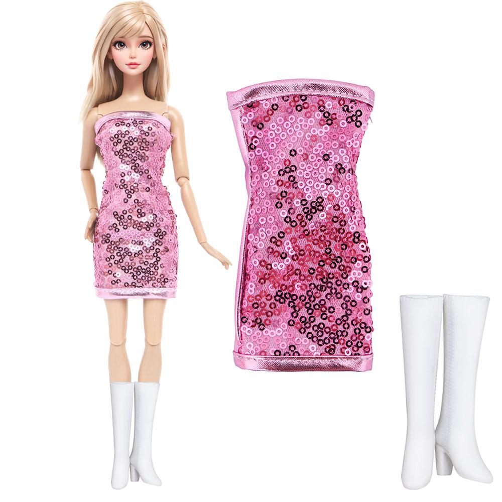 

Модное кукольное платье, блестящее платье для куклы Барби, 11,5 дюймов, мини-платье с пайетками и высокими каблуками, обувь, ботинки, детские игрушки, аксессуары, подарок