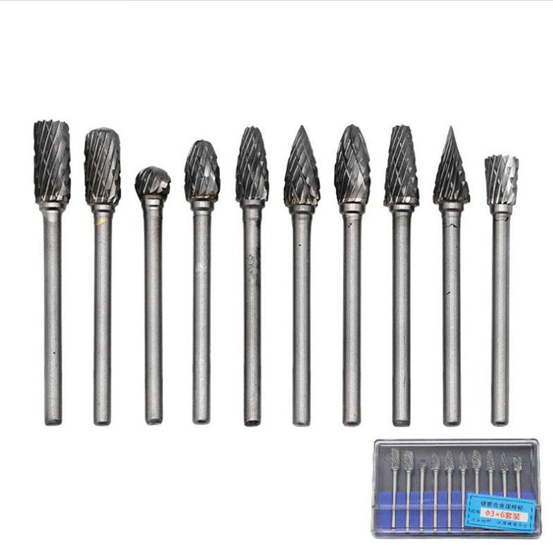 10pc Hard Alloy Rotary File 3*6 Double Grain Tungsten Steel Grind Head Electric Grind Mold Woodwork Grinding File Tool Set