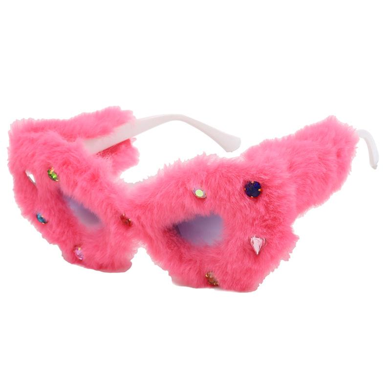 

2025 Fluffy Cat Eye Sunglasses Funny Birthday Party Shades Glasses Brand Designer PC Frame Eyewear Vintage Oculos De Sol UV400 Other