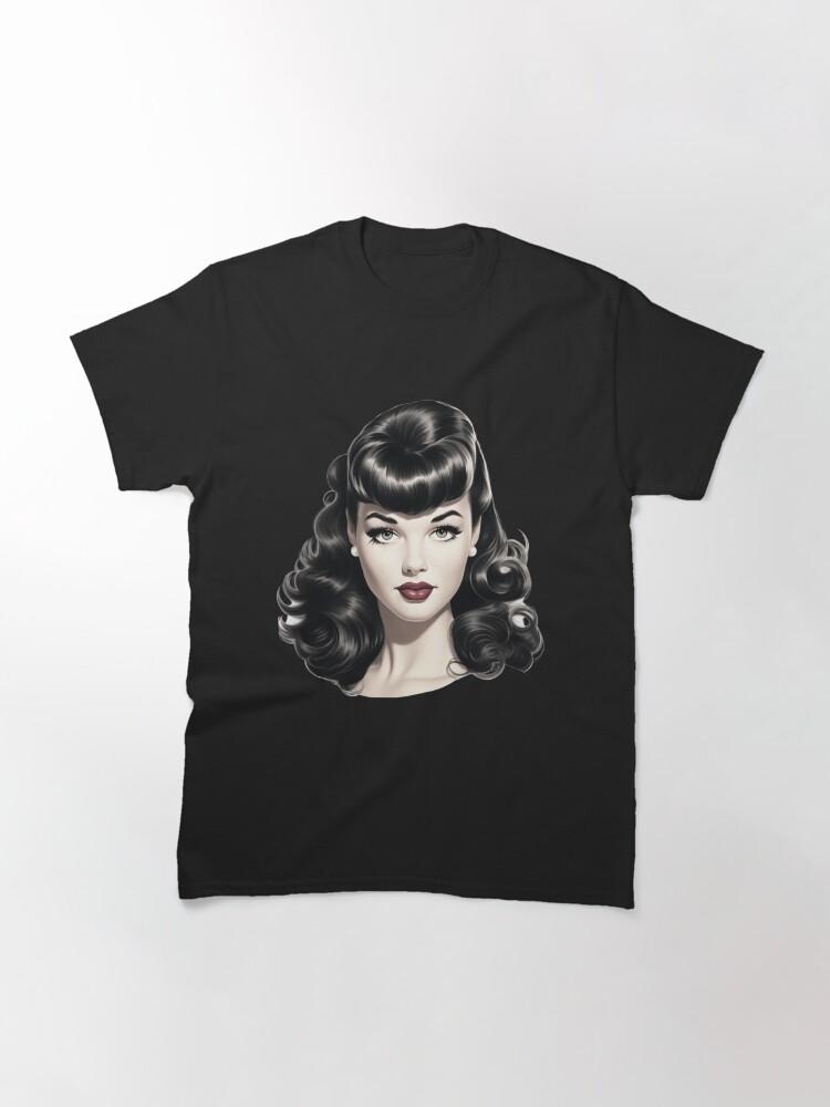 Pulp Bettie Page pinup in black and white with red lips Classic T-Shirt