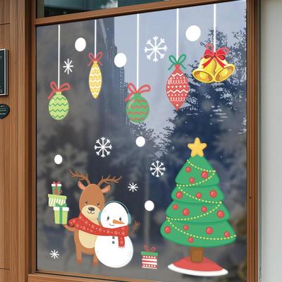 Albero di Natale, Pupazzo di Neve, Alce, Atmosfera Festiva, Decorazione Elettrostatica in Vetro, Decorazioni per Finestre, Adesivi