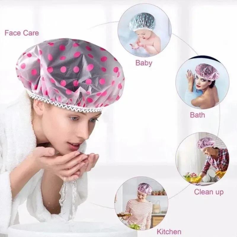 Waterproof Bath Cap Hat Elastic Shower Caps Reusable Bath Head Hair Cover For Women Salon Shower Supplies