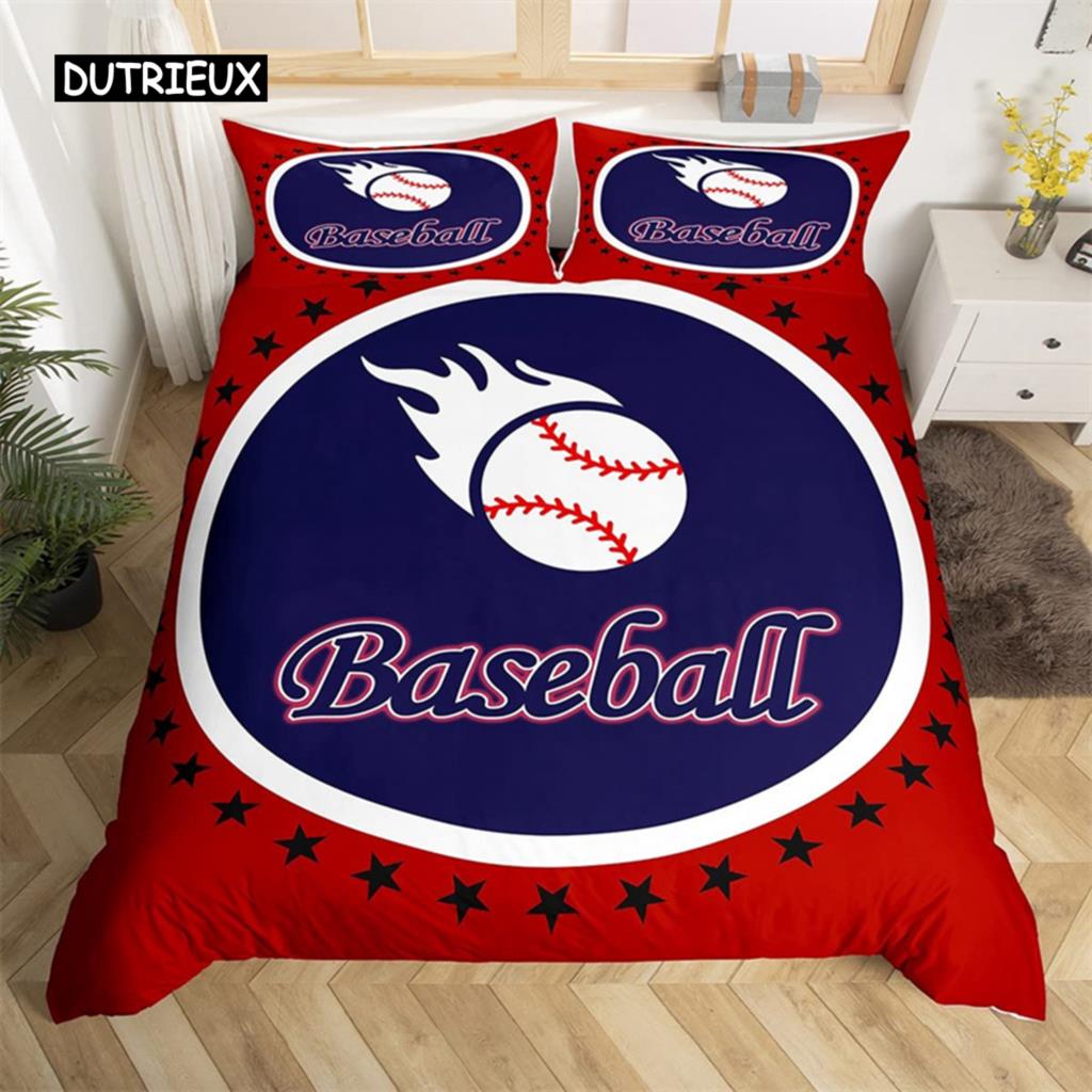 Baseball Duvet Cover Polyester Sports Theme Bedding Set King Baseball Gaming Geometry Stripe Quilt Cover For Ball Lover Boy Girl