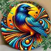 Vintage Style Metal Tin Sign Colorful Crow Art Weatherproof Wall Decor Home Office Gift
