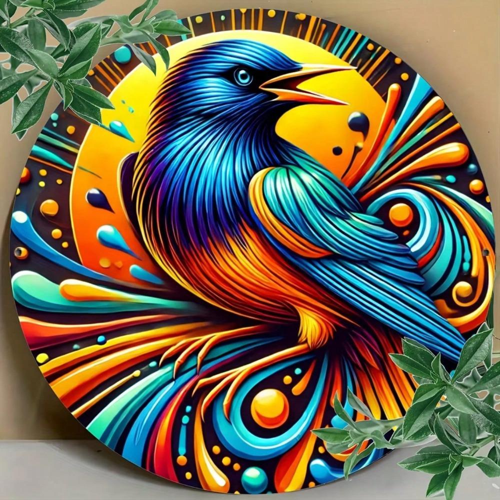 Vintage Style Metal Tin Sign Colorful Crow Art Weatherproof Wall Decor Home Office Gift