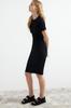 Women's Style Dress Black Crew Neck Ribbed Stretchy Knitted Midi Pencil Dress