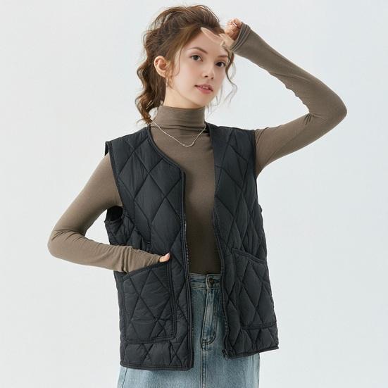 Gilet trapuntato da donna, cappotto casual senza maniche, giacca con zip foderata in pile, capospalla caldo autunnale invernale con tasche