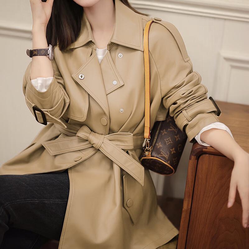 Kaiser Women's Mid-Length Genuine Leather Trench Coat