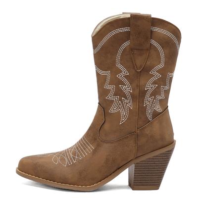 Fashion Fashion Cowboy Ankle Boots For Women Vintage Sewing White Short Boot Ladies Block High Heels Winter Party Shoes Large Size 45