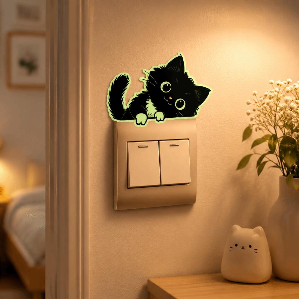 PVC Glowing Cat Stickers Self-Adhesive Cat Switch Stickers Luminous Cat Wall Decals Living Room