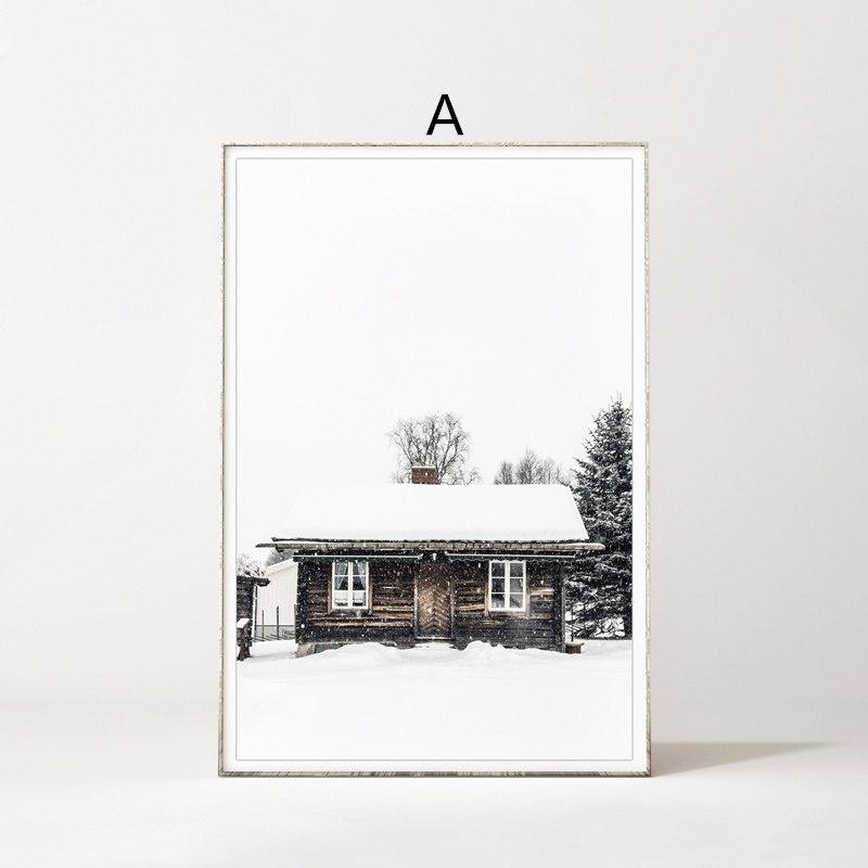 Scandinavian Poster Christmas Home Decor Wall Art Canvas Painting Winter Wooden House Picture Nordic Art Living Room Decoration