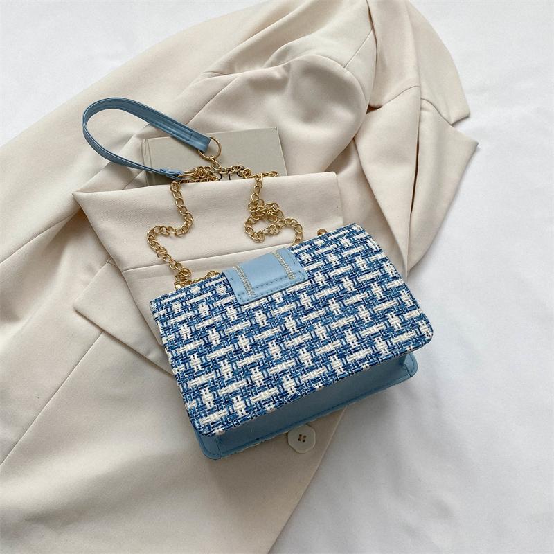 Checkered Metal Chain Single Shoulder Bag Women's Lock Buckle Crossbody Commuting Small Square Women