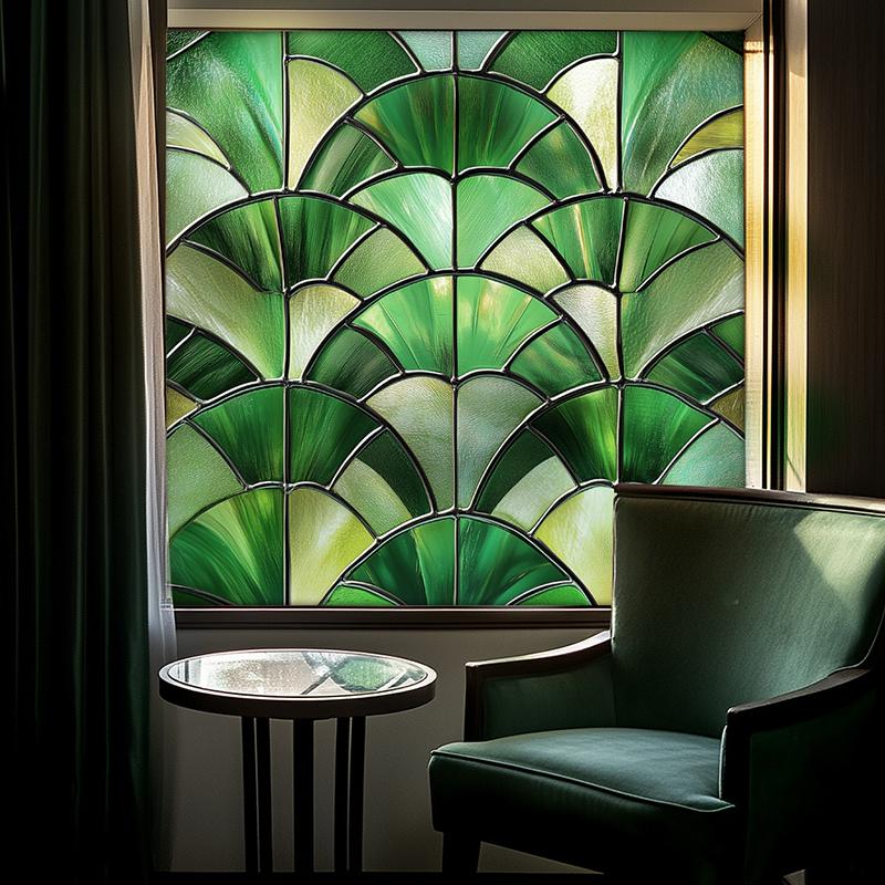 50x50cm Vintage Pattern PVC Patch Colorful Fan Shaped Film Durable Privacy Decor