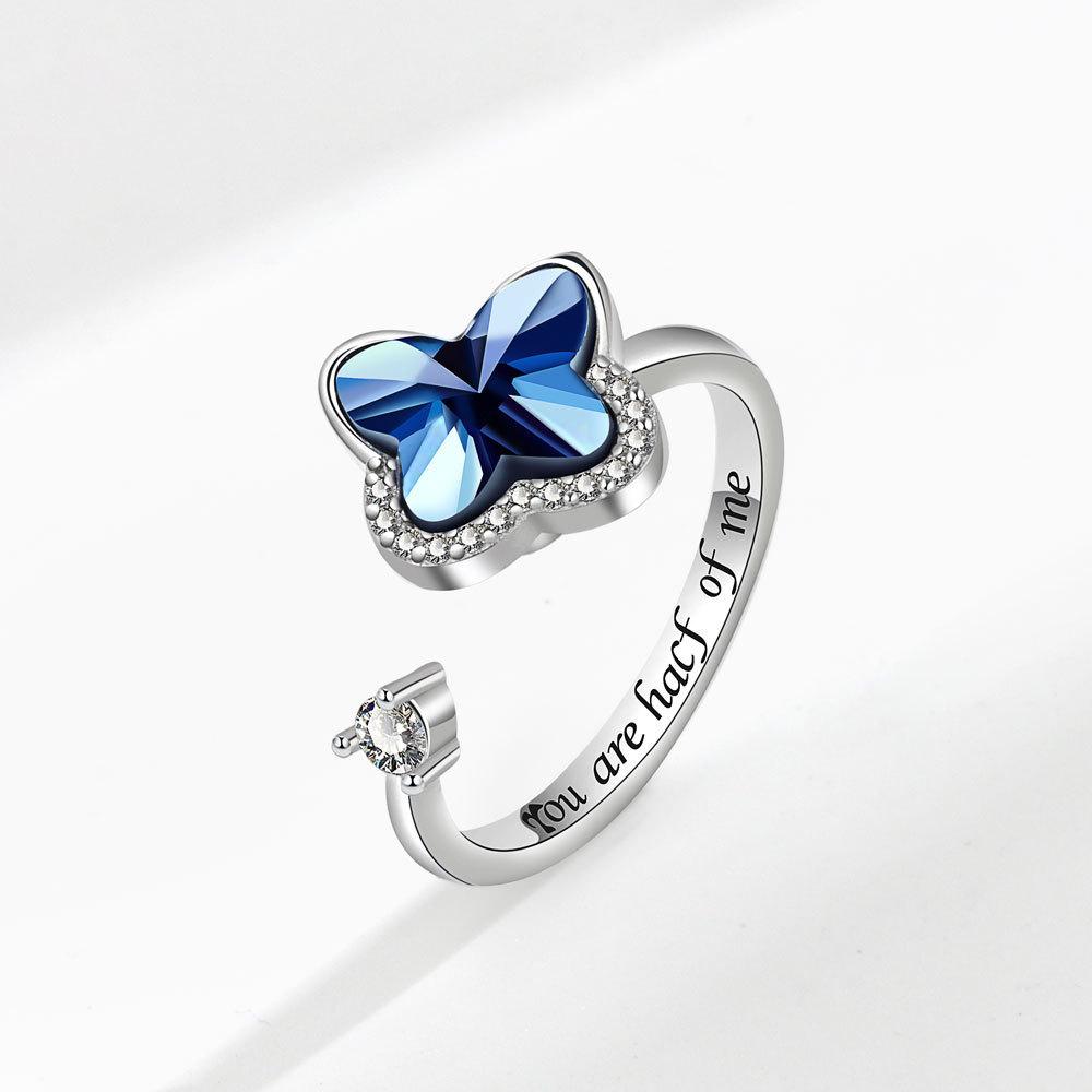Fidget Spinner Ring Anxiety for Women Multiple Crystal Flower Eye Butterfly Animal Ring Rotate Anti Stress Wedding Jewerly