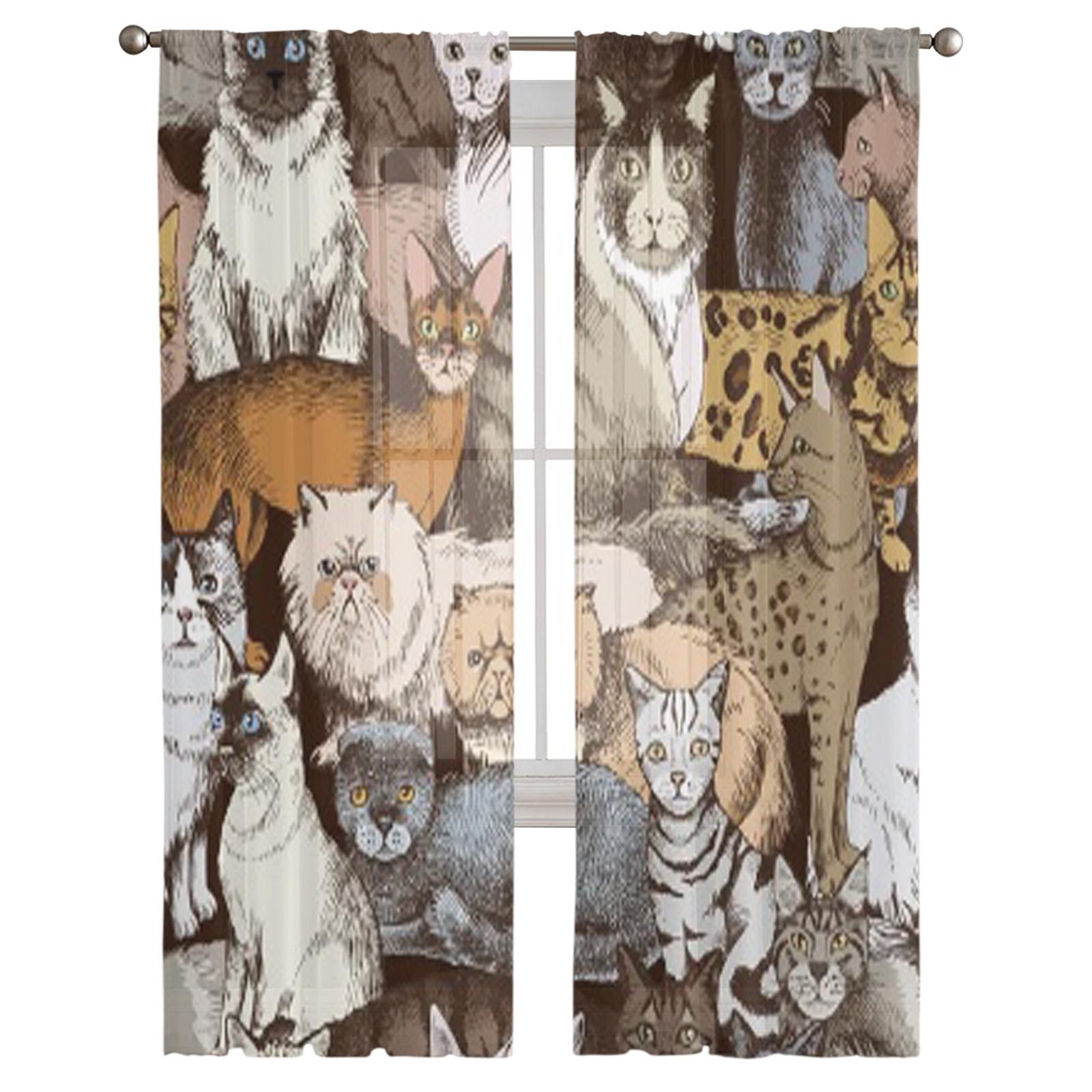 16 красочных шифоновых прозрачных штор с рисунком чистокровных кошек для гостиной — фото 3