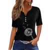 Women's Casual Sequin Printed V-Neck Short Sleeve Decorative Button T-Shirt Top