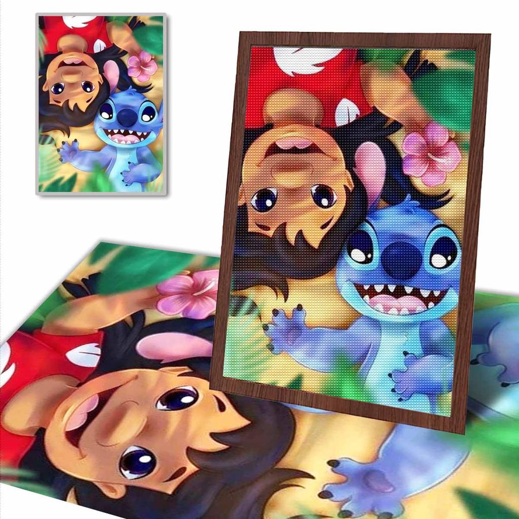 Pełne Round Diamond Painting Lilo & Stitch Sztuka Obraz z Dżetami Mozaika DIY 5D Haft Krzyżykowy Dekoracja Domu