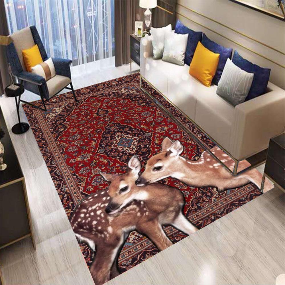 Retro Persian Style Deer Animal Carpet Living Room Sofa Bedroom Kitchen Entrance Door Mat Non-Slip Home Decoration Rug