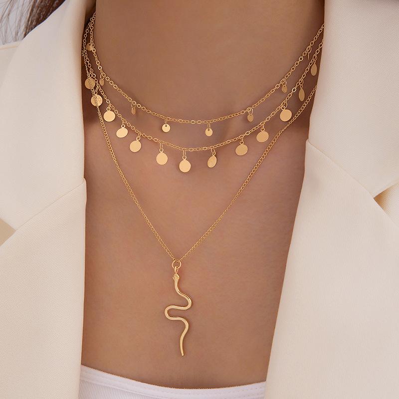 Accessories Simple ins wind Y-shaped necklace, disc gold coin pendant choker sweater chain necklace accessories women