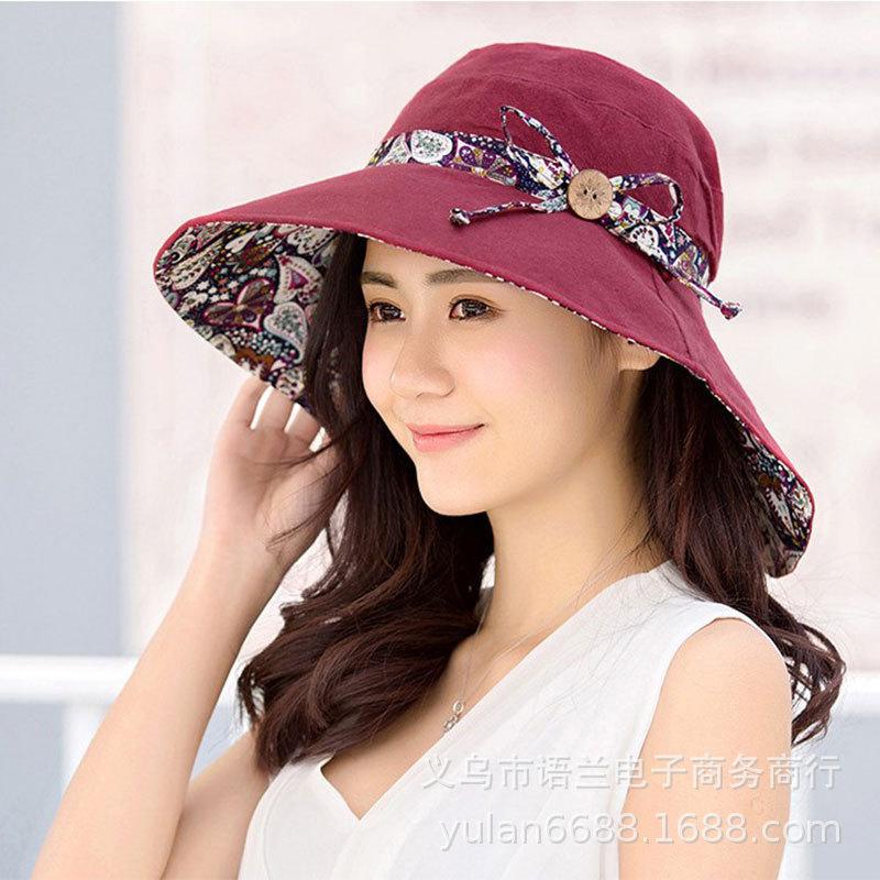 Summer ladies, sun hat, sun hat, outdoor visor hat, folding large edge beach hat, versatile