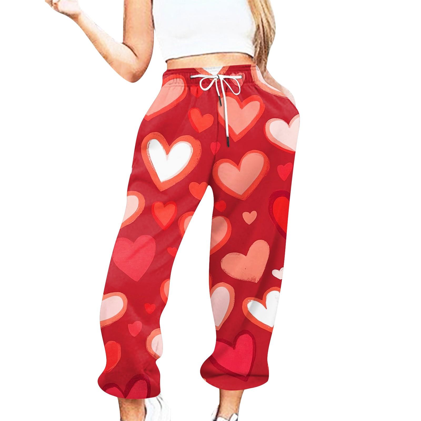 

Женские повседневные брюки с принтом ко Дню святого Валентина и эластичной талией на завязках XL красный