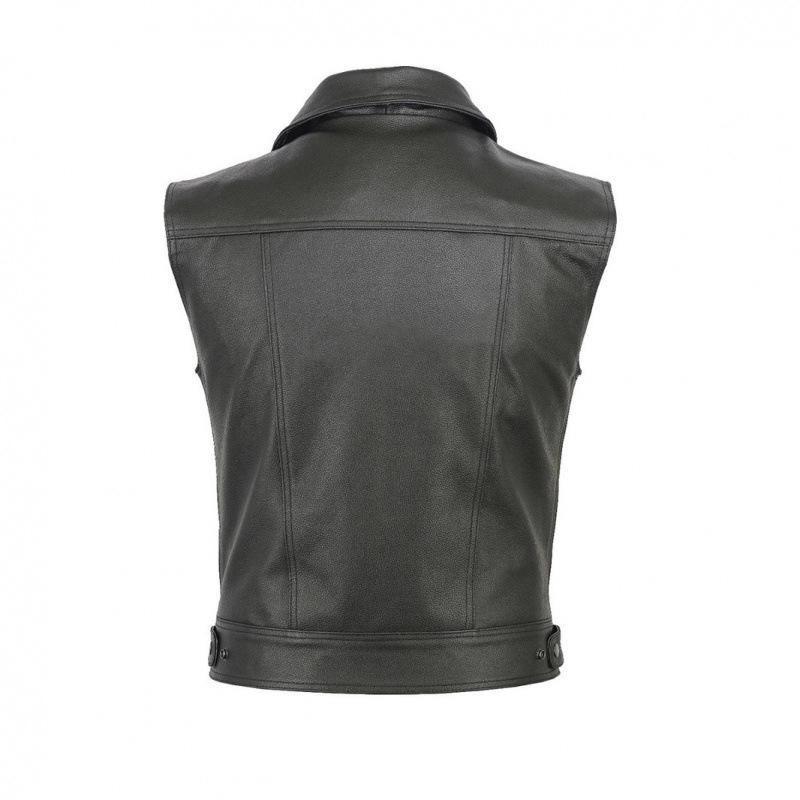 Chaleco de Cuero Negro para Motociclista Hombre