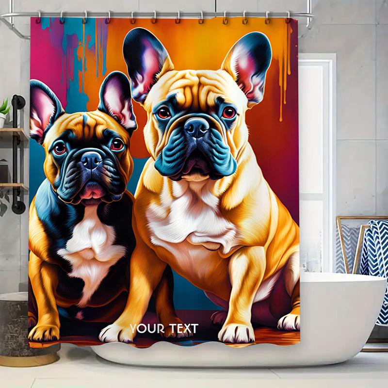 

Luxury Bulldogs Shower Curtain Modern Print Wall Hanging For Bathroom Decor In Yellow Blue W60H190(CM)-1 Pcs