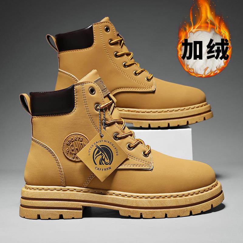 Martin boots men's retro British style rhubarb boots fashionable versatile velvet warm winter thick heightening boots