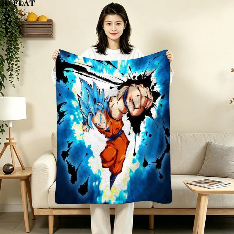 1PC Son Goku Patterned Flannel Blanket Suitable For All Seasons For Home Decor Warmth And Comfort Gifts Holiday Present