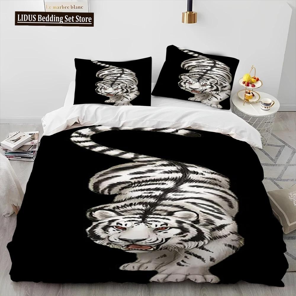 3D Tiger Leopard Wolf Animal Luksusa gultas veļas komplekts, Segas segas gultas komplekts Segas pārvalks spilvendrāna, Karaļa izmēra gultas veļas komplekts