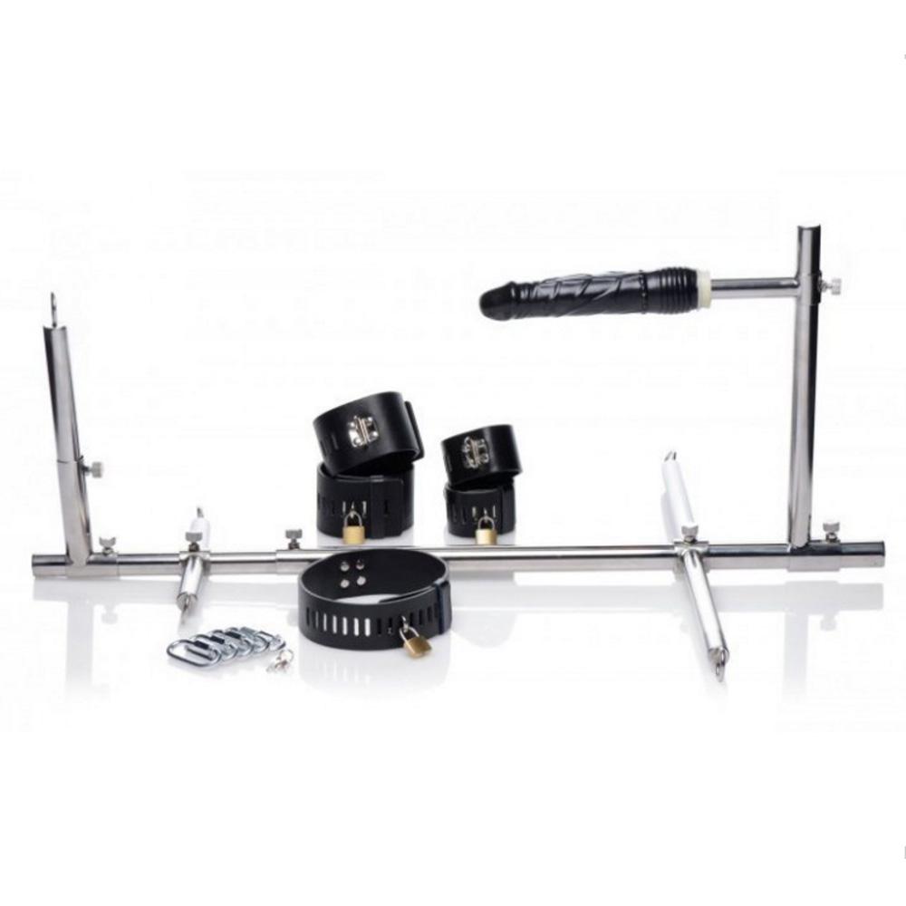 VaHppy Dog Slave Restraint Stand Handcuffs + Collar + Penis Stainless Steel  Adjustable Length SM Bondage BDSM Sex Toys