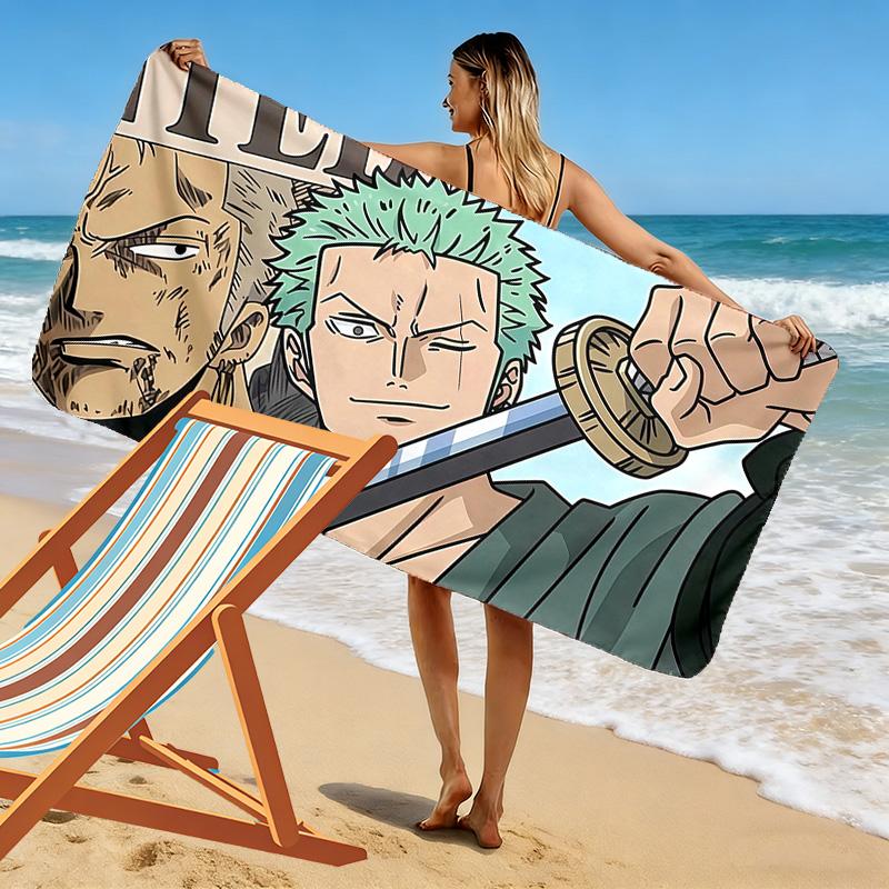 One Piece Roronoa Zoro Print Beach Towel, Large Soft Quick Dry Towel for Beach Camping Swimming