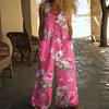 Women's Floral Printed Wide Leg Jumpsuit Sleeveless Button Front Romper Summer Casual Loose Overall with Pockets