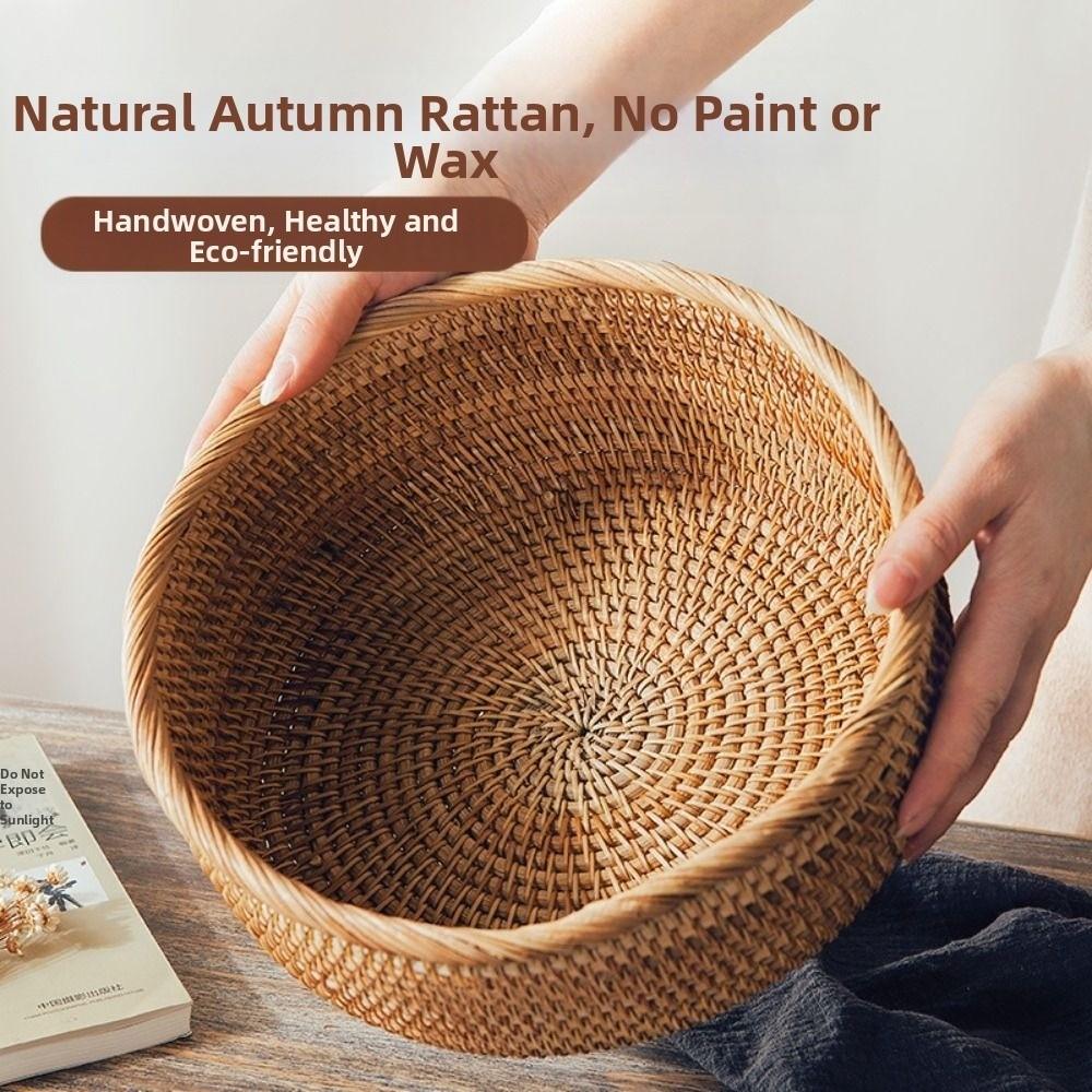 Large Capacity Round Rattan Storage Tray Plastic Bread Fruit Storage Tray  Living Room