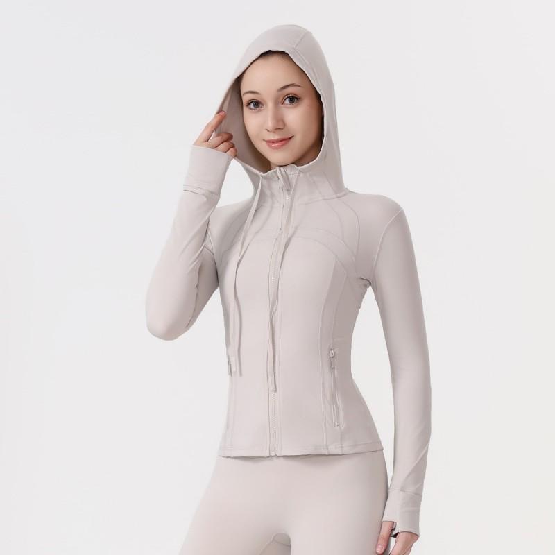 Damen atmungsaktive Kapuzen-Yogajacke Langarm Fitness Top Activewear