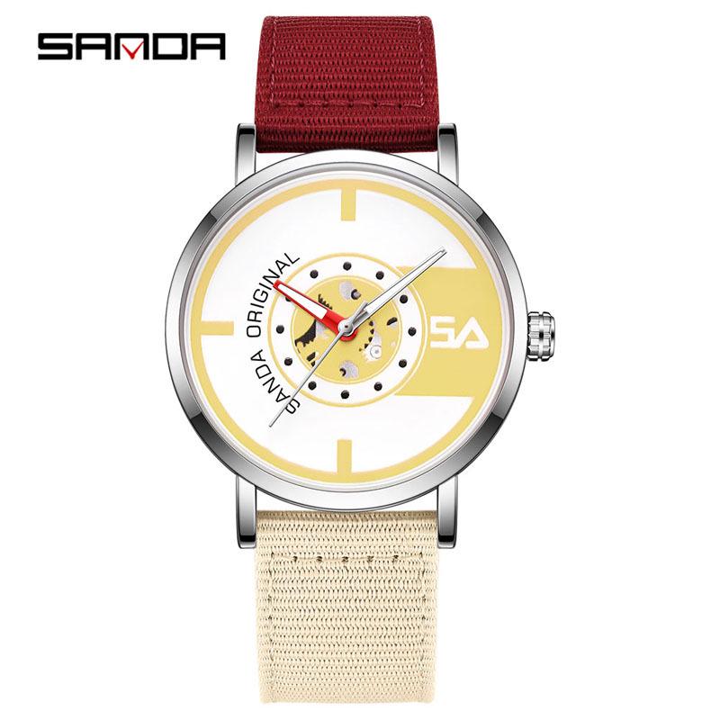 Sanda Nylon Strap Quartz Watch - Simple, Thin, Creative Dial, Waterproof, for Students and Sports