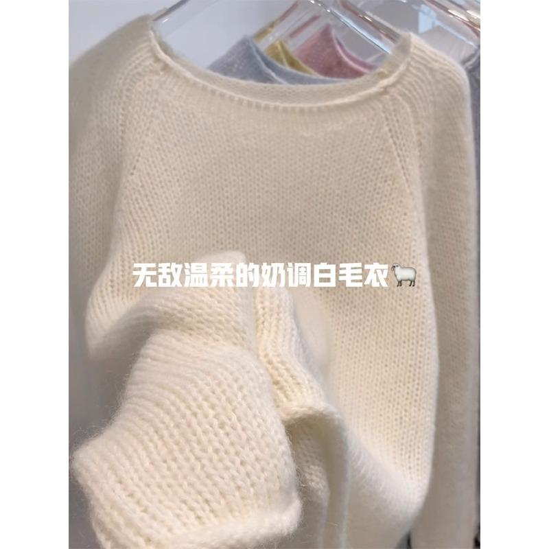 

Закрийте очі! Незламний ніжний білий~ Білий светр з круглим вирізом, в язаний светр для жінок XL білий