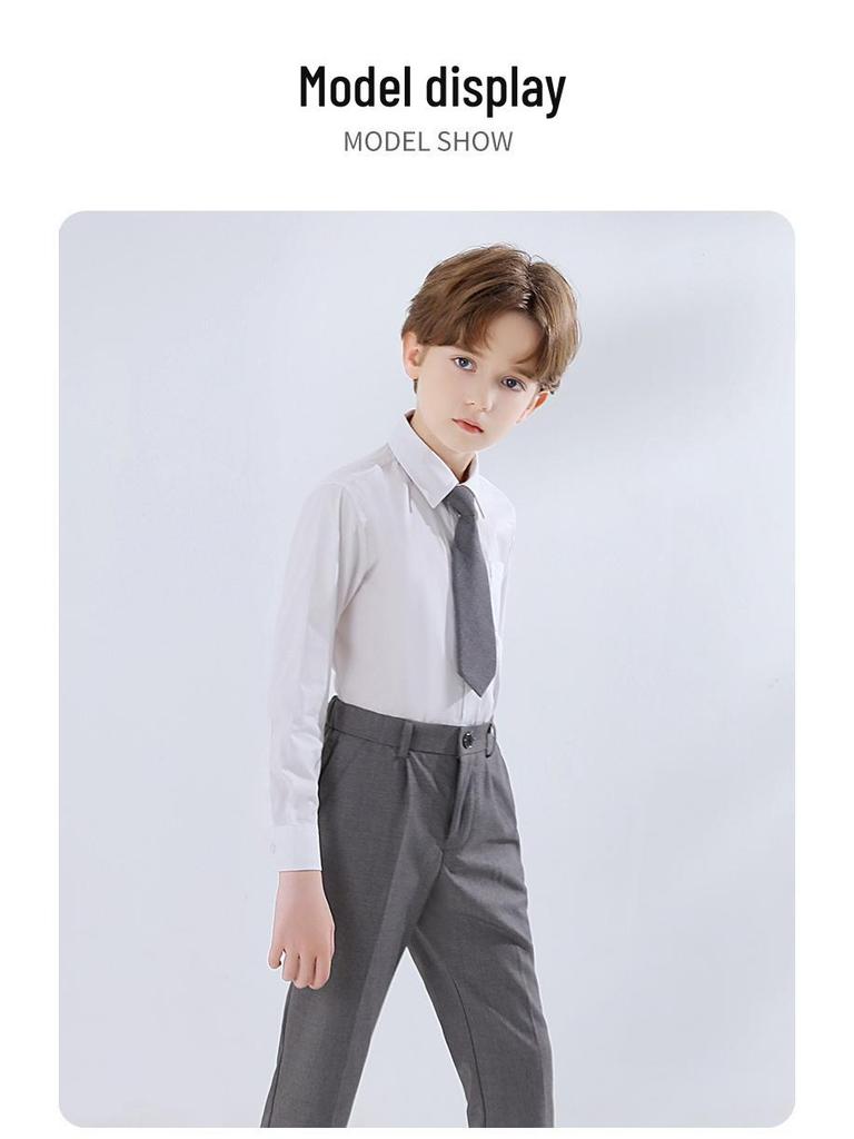 Children's Long-Sleeve White Shirt for Boys and Girls - School Uniform & Performance Wear for Spring and Autumn