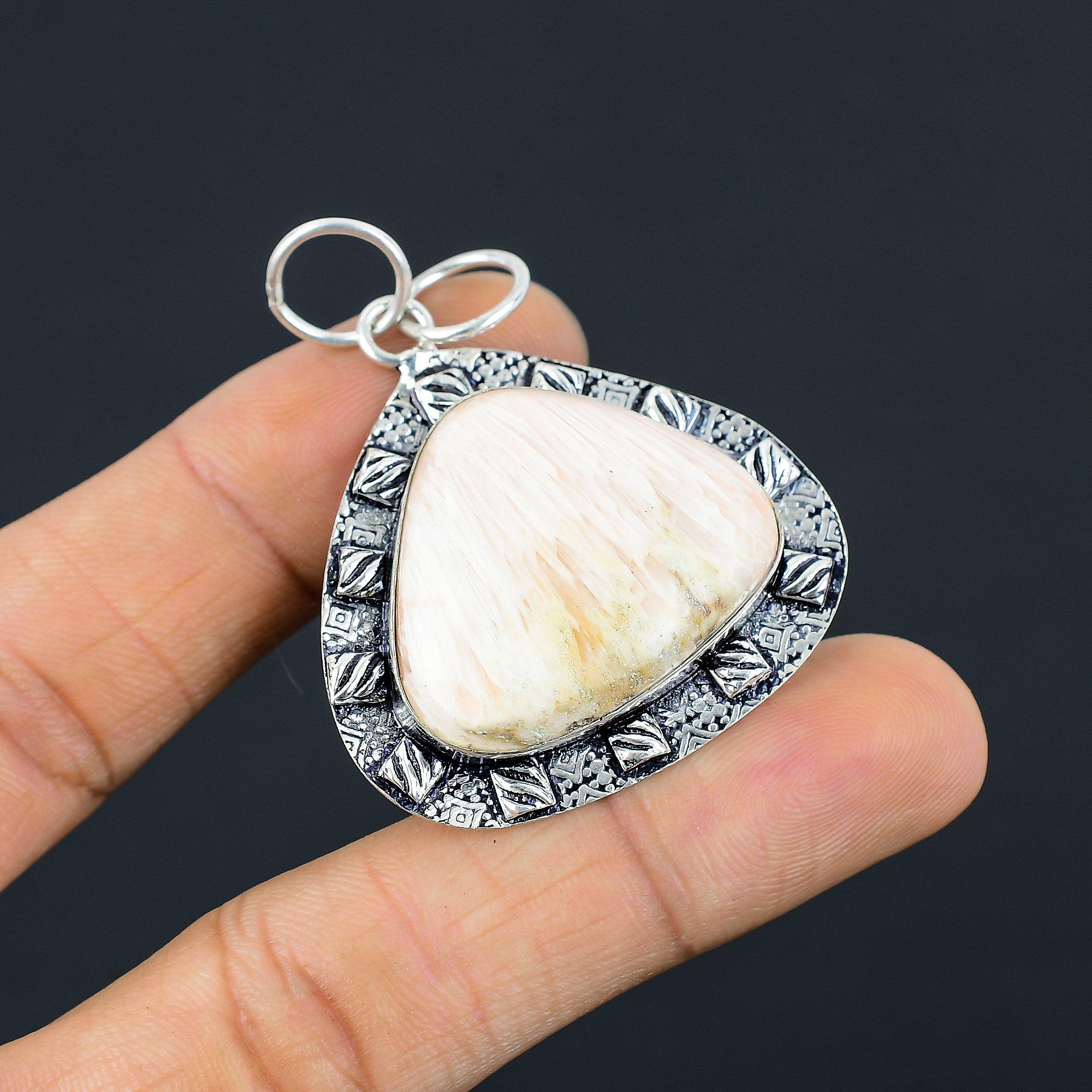 

Юбилейный подарок для нее Подвеска из натурального сколецита из стерлингового серебра 925 пробы