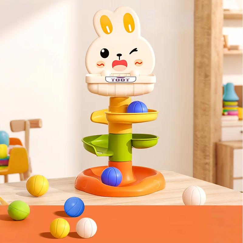 Montessori Rotating Rainbow Tower Baby Stacking Puzzle Toddler Toys Children Motor Skill Game Spinning Stacking Toys 1 To 2 Year