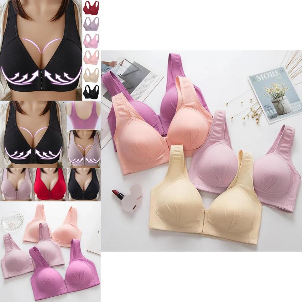 Womens Front Fastening Non-wire Push Up Bra With Soft Lined Deep-v Design For Ultimate Comfort
