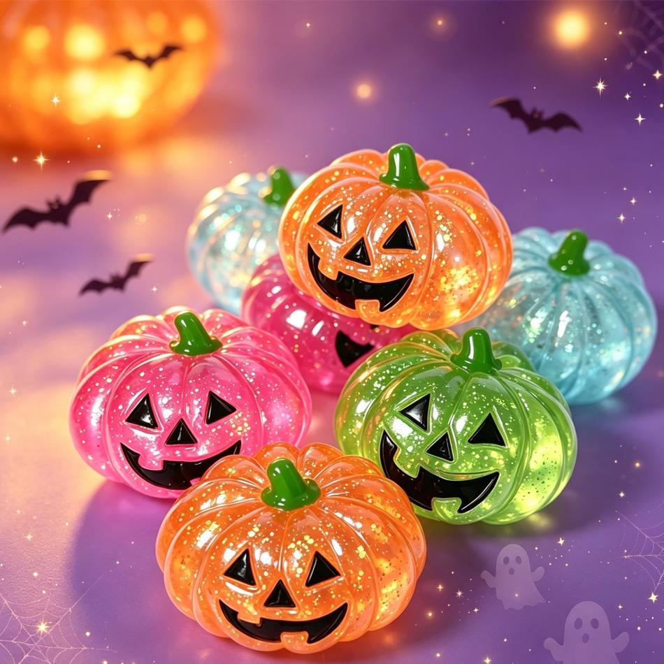 Halloween Squishy Pumpkin Toy Transparent Glitter Stress Relief Fidget Toy Cute Ghost Pumpkin Squeeze Toy Halloween Party Decor