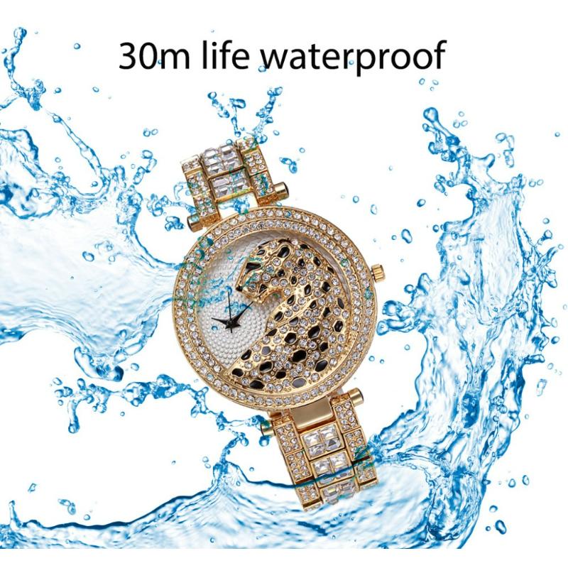MISSFOX Women Quartz Watch Fashion Bling Casual Ladies Watch Female Quartz Gold Watch Crystal Diamond Leopard For Women Clock