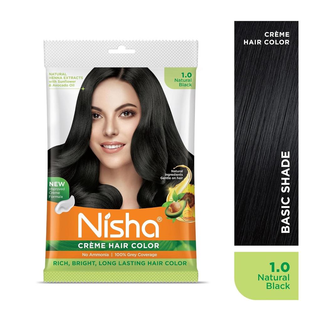 Nisha Creme Haarfarbe Naturschwarz 20ml+20g x 1 Ohne Ammoniak Mit Sonnenblume Avocado Henna Für 100 Prozent Grauabdeckung Packung mit 6