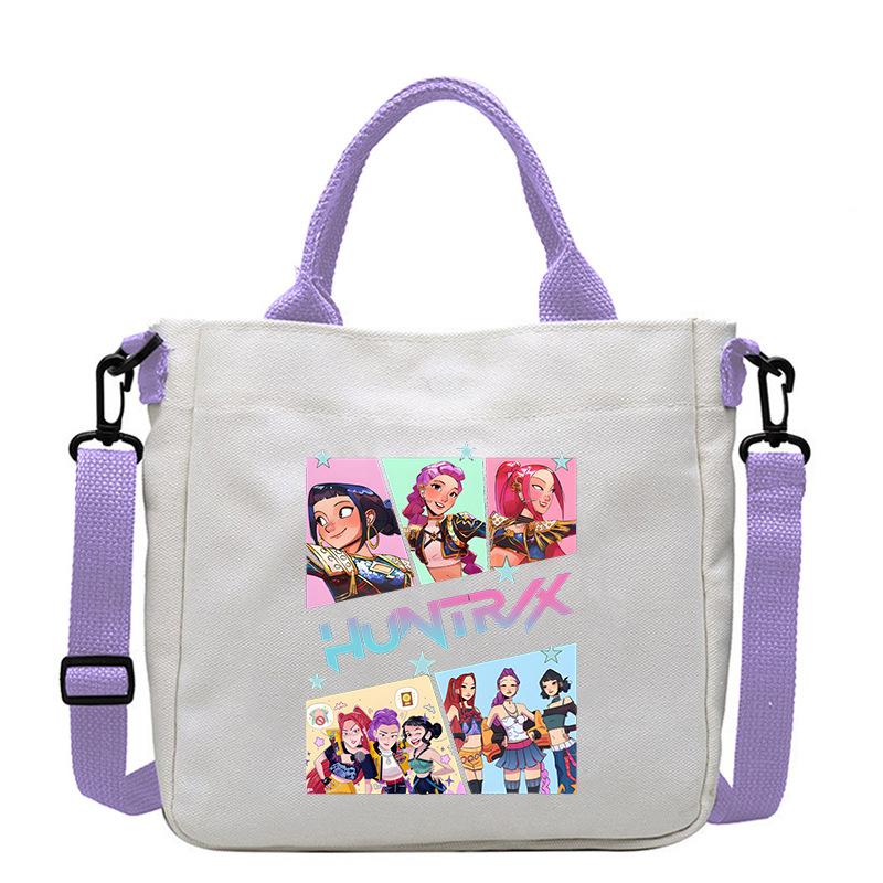 KPop Demon Hunters Theme Women Canvas Shoulder Bag Boys Girls Tote Handbag Anime Fashion Crossbody New Kids Xmas Gifts Kid Friendly Entertaining Fun