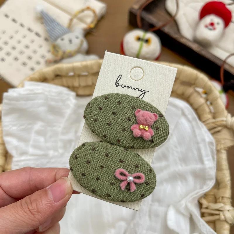 2 Pcs/Set Fabric Plaid Oval BB Clip Cartoon Hairpin Sweet Girl Hair Accessories Bangs Side Clip Barrettes Hair Clip Kids Headwear