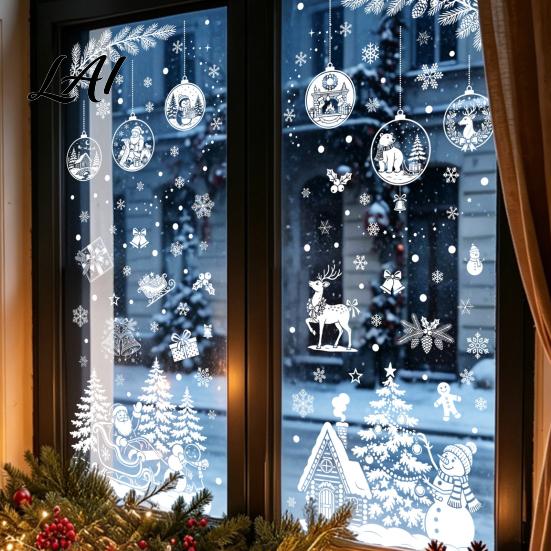 Christmas Decorations for Shop Windows 9 Sheets Static Window Stickers Reusable Snowflake Santa Claus Reindeer Winter Holiday Glass Stickers