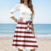 Women's Fashion Casual Waistband Seven Sleeve Round Neck Striped Flowy Dresses