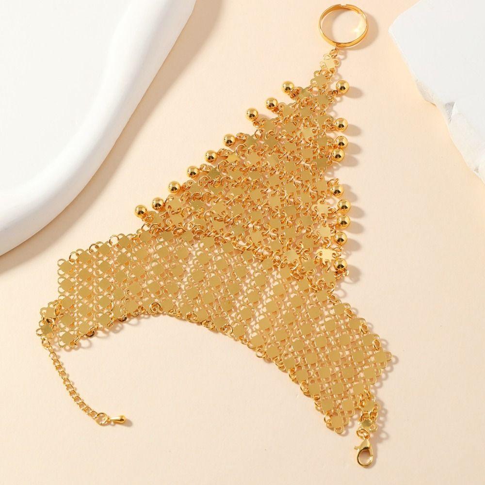 Exotic Ethnic Style Finger Bracelet Thai Hollow Geometric Bracelet Golden Tassels Bracelet  Wedding