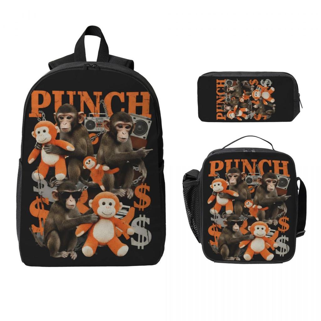 Punch The Monkey Baby Monkey Holding Kids Backpack Lunch Box Pen Bags for Boys Girls Backpacks Lightweight Schoolbag Bookbag Set